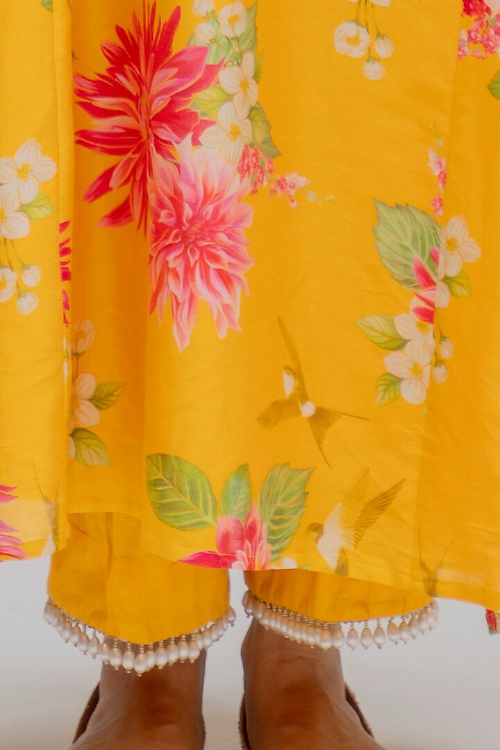 Yellow Printed & Embroidered Kurta Set by Chrkha at Pernia's Pop Up Shop