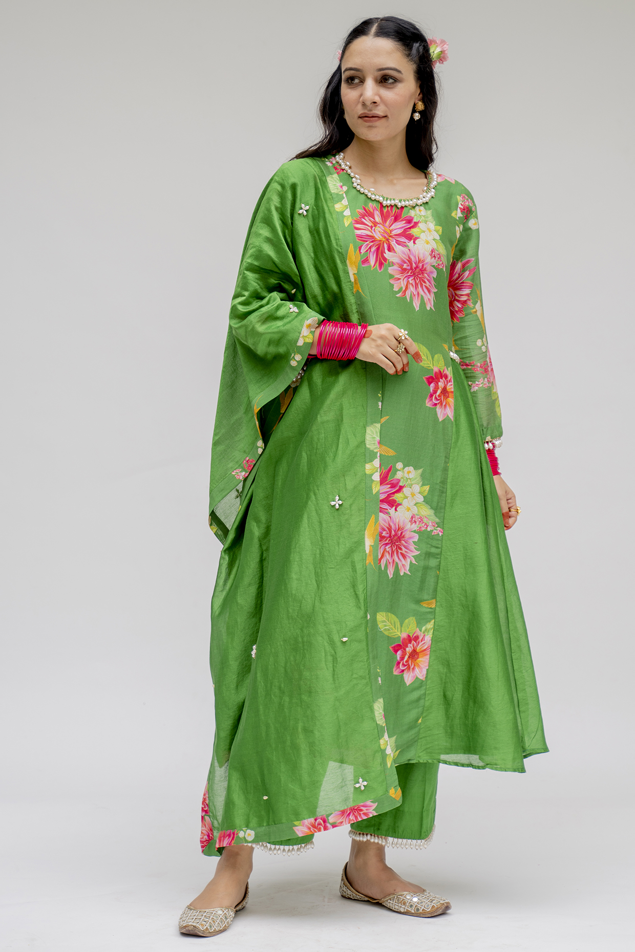 Green Digital Printed Anarkali Set by Chrkha