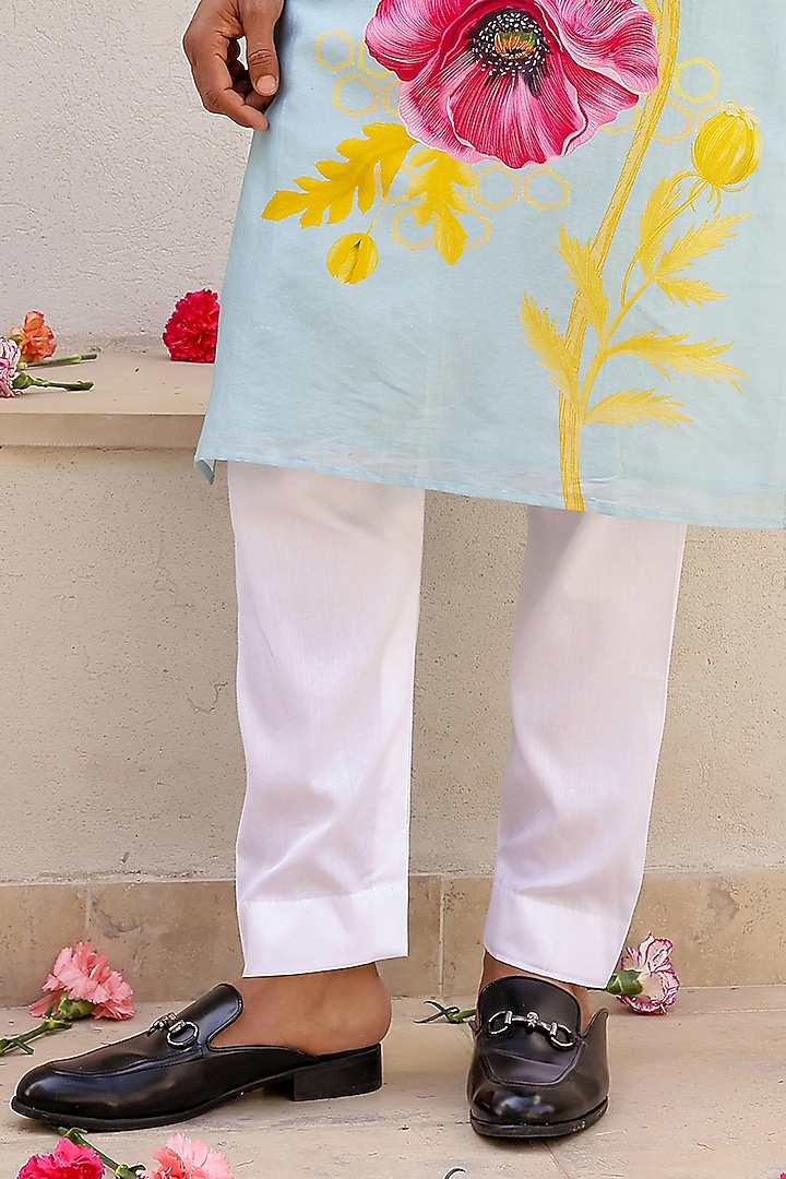 Mint Chanderi Silk & Cotton Satin Floral Printed Kurta Set by chrkha men at Pernia's Pop Up Shop