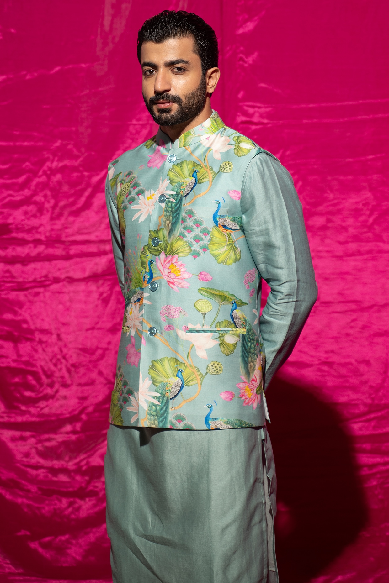 Buy Sojanya Royal Blue Floral Print Nehru Jacket for Men Online @ Tata CLiQ