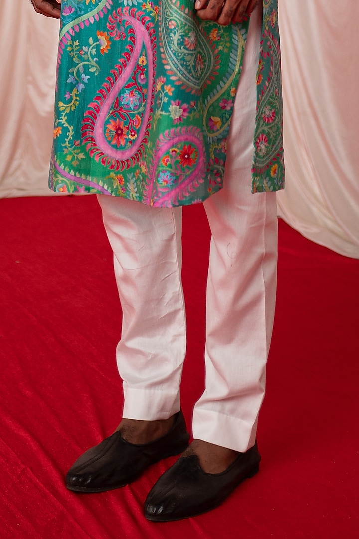 Green Chanderi Silk & Cotton Satin Floral Printed Kurta Set by chrkha men at Pernia's Pop Up Shop