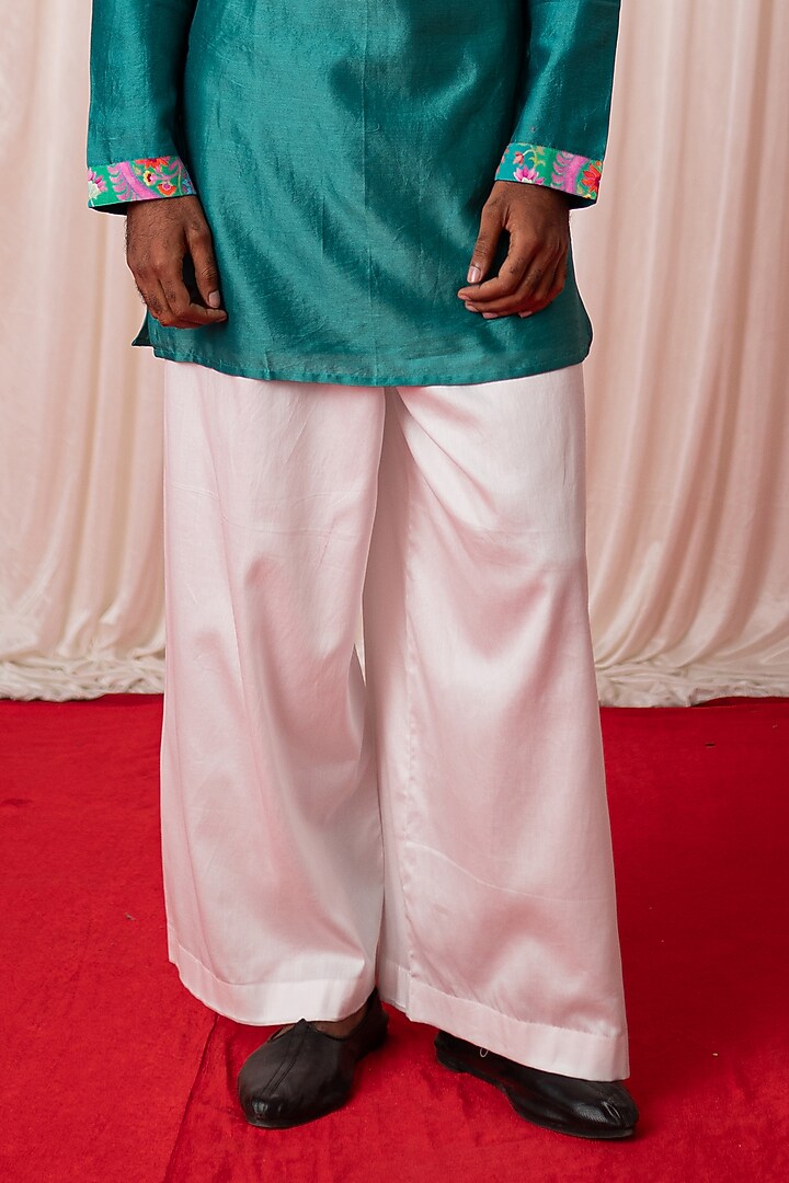 Green Chanderi Silk & Cotton Satin Floral Printed Bundi Jacket Set by chrkha men at Pernia's Pop Up Shop