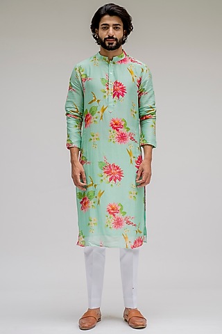 Mint Digital Printed Kurta Set by chrkha men
