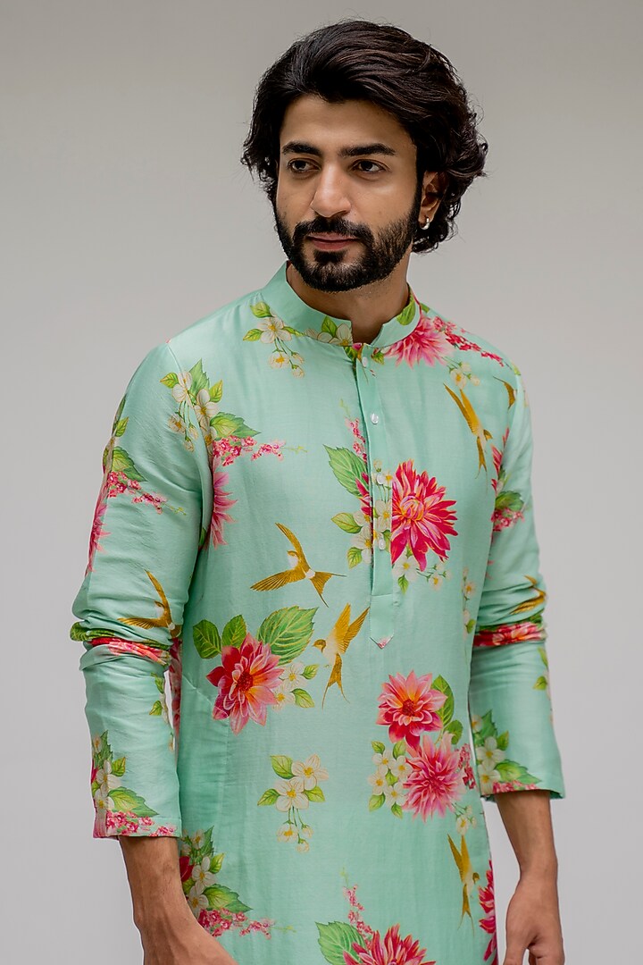 Mint Digital Printed Kurta Set by chrkha men at Pernia's Pop Up Shop