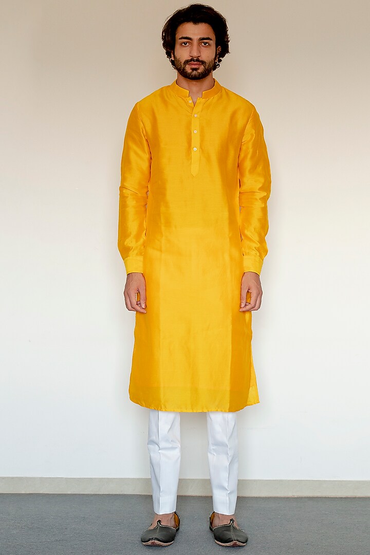 Yellow Digital Printed Achkan Jacket Set by chrkha men at Pernia's Pop Up Shop