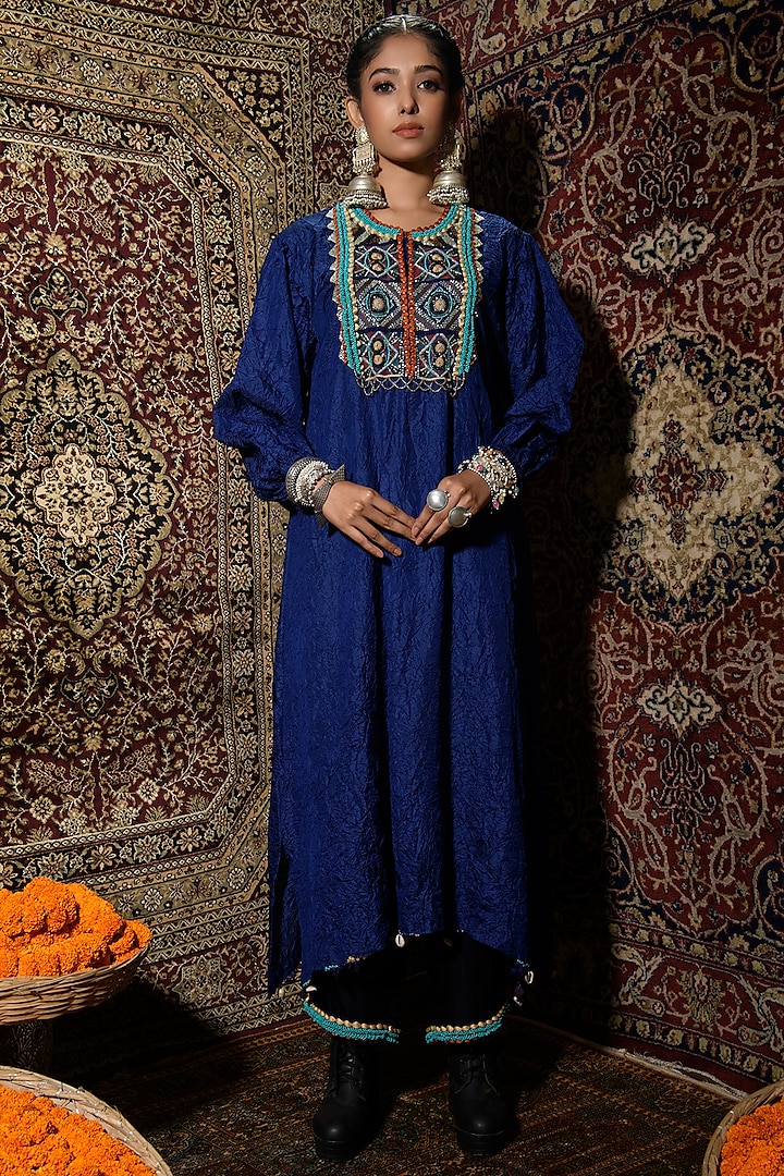 Blue Embroidered Kurta Set by The Cherry Tree by Charu Saraogi