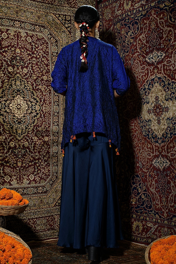 Cobalt Blue Satin Party Wear Sharara Set by The Cherry Tree by Charu Saraogi at Pernia's Pop Up Shop