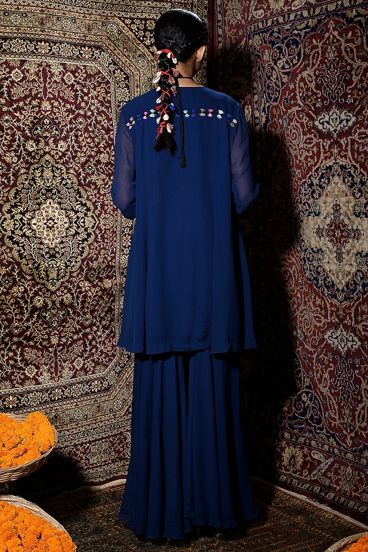Blue Embroidered Gharara Set by The Cherry Tree by Charu Saraogi at Pernia's Pop Up Shop