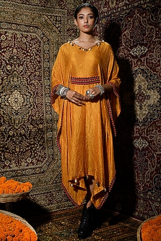 Mustard Embroidered Kaftan by The Cherry Tree by Charu Saraogi