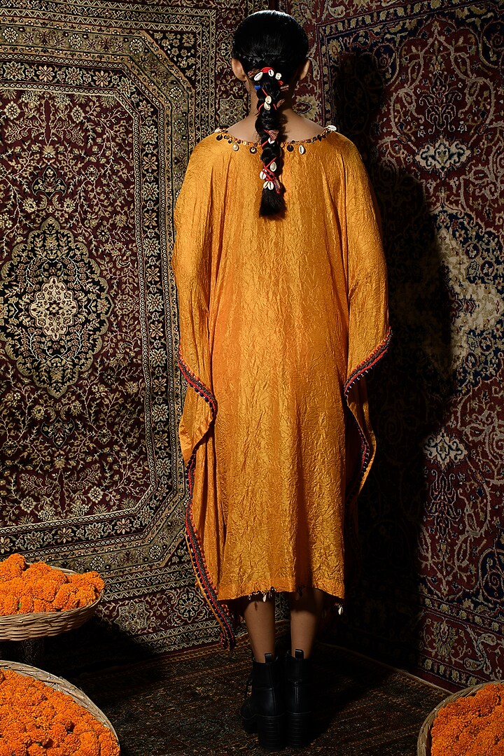 Mustard Embroidered Kaftan by The Cherry Tree by Charu Saraogi at Pernia's Pop Up Shop