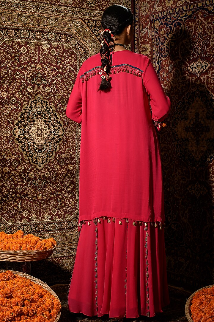 Hot Pink Georgette Party Wear Sharara Set by The Cherry Tree by Charu Saraogi at Pernia's Pop Up Shop