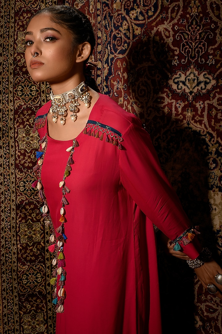 Hot Pink Georgette Party Wear Sharara Set by The Cherry Tree by Charu Saraogi at Pernia's Pop Up Shop