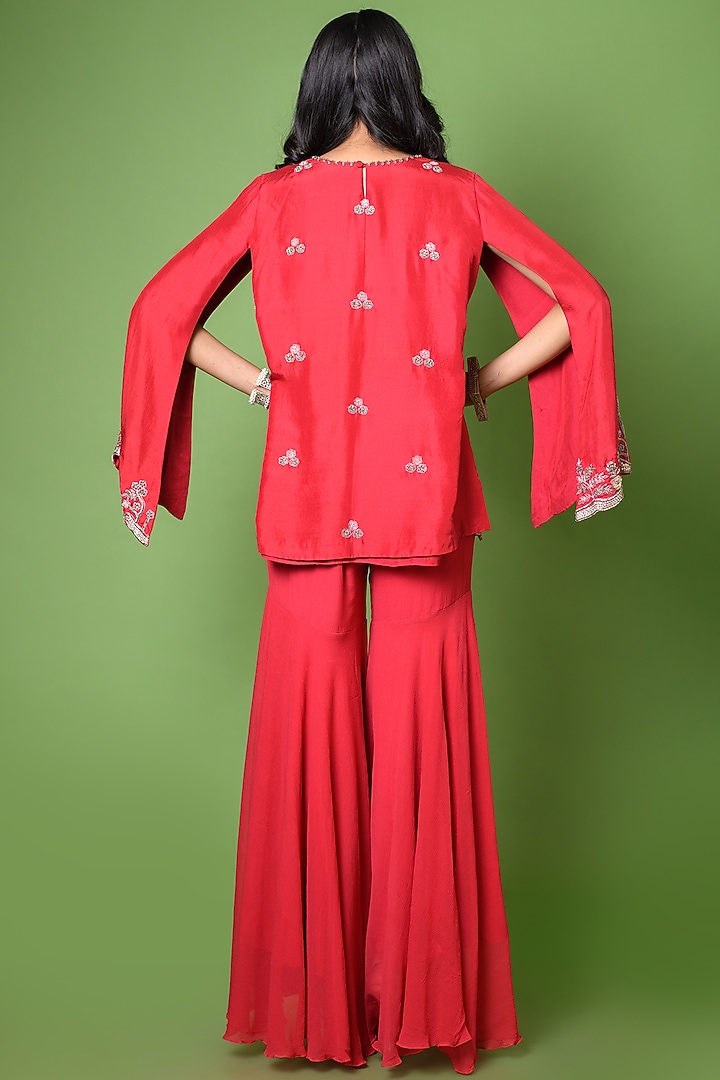 Red Chiffon Gharara Set by The Cherry Tree by Charu Saraogi at Pernia's Pop Up Shop