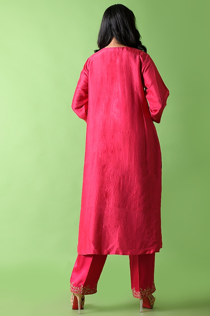 Hot Pink Hand Embroidered Kurta Set by The Cherry Tree by Charu Saraogi at Pernia's Pop Up Shop