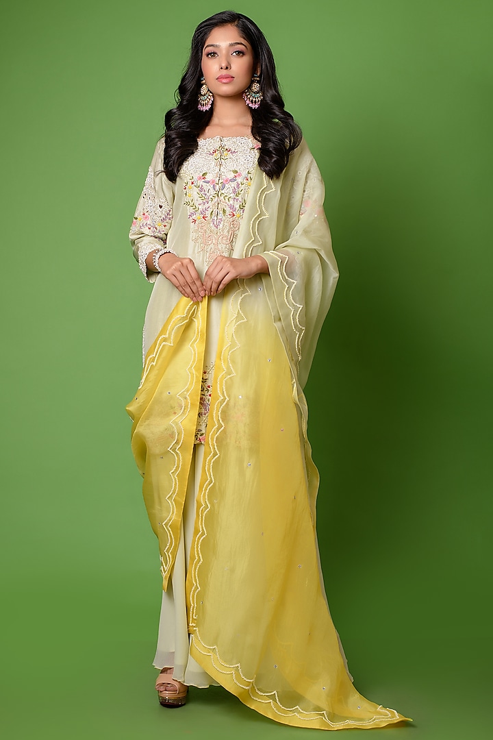 Pistachio Green Chiffon Sharara Set by The Cherry Tree by Charu Saraogi at Pernia's Pop Up Shop