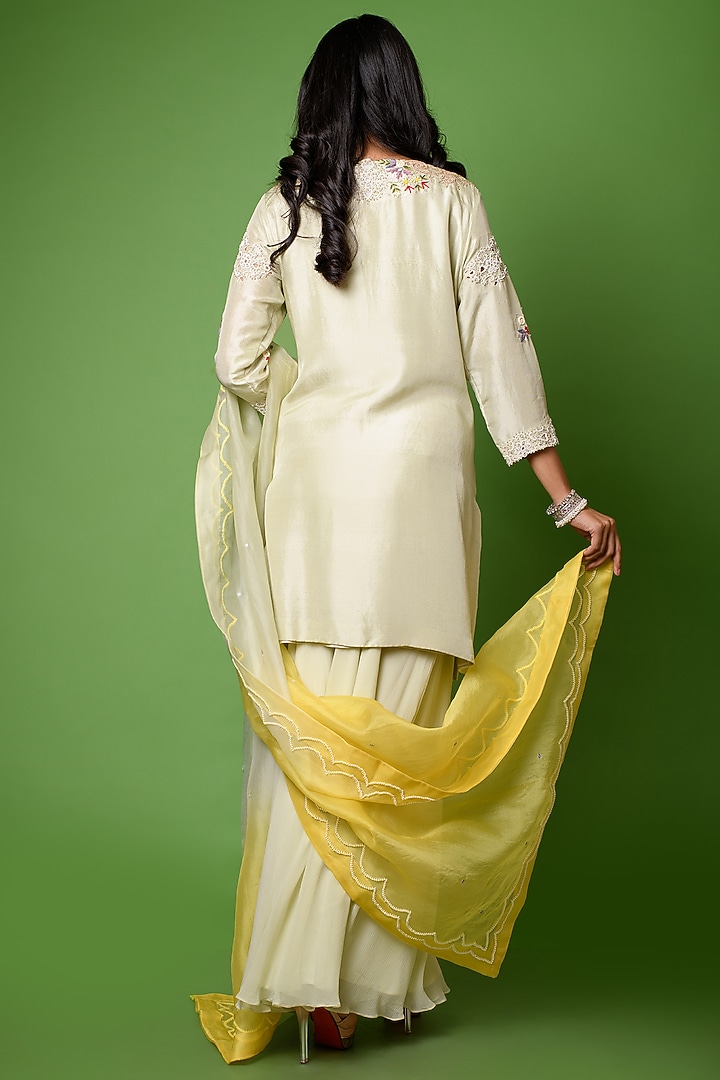 Pistachio Green Chiffon Wedding Sharara Set by The Cherry Tree by Charu Saraogi at Pernia's Pop Up Shop