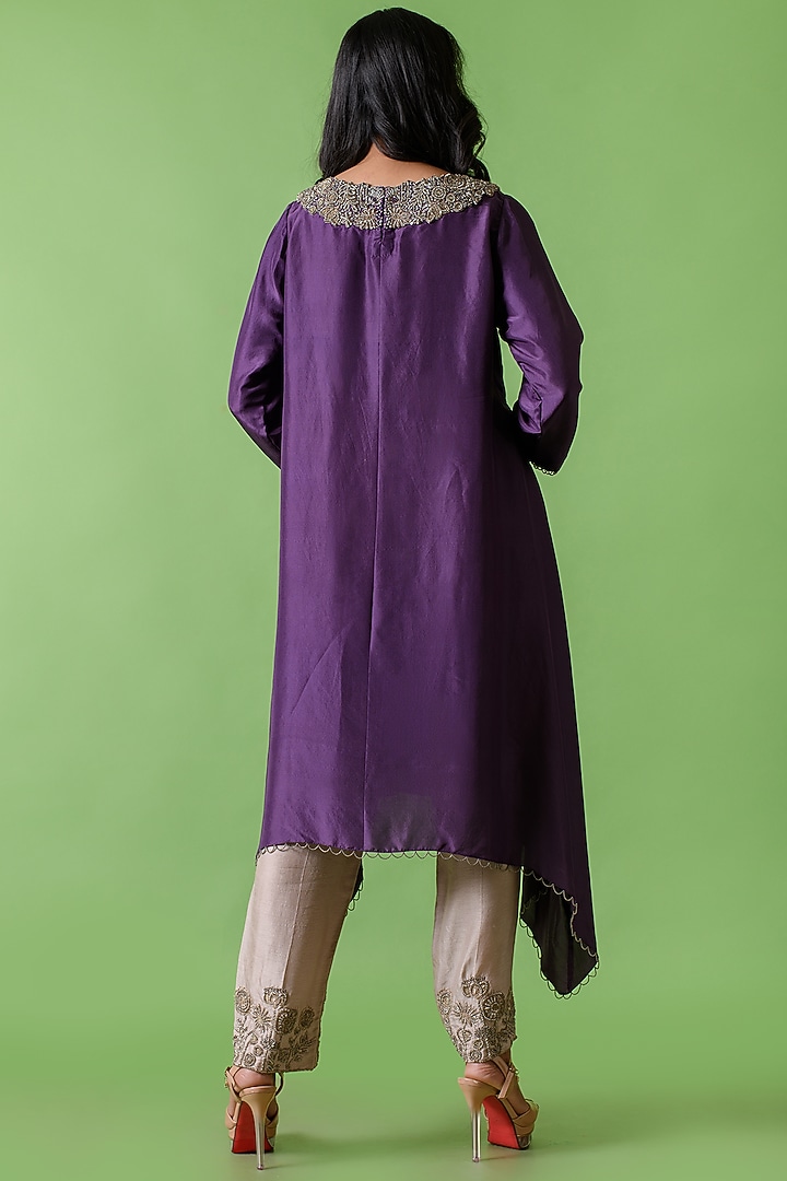 Purple Hand Embroidered Kurta Set by The Cherry Tree by Charu Saraogi at Pernia's Pop Up Shop