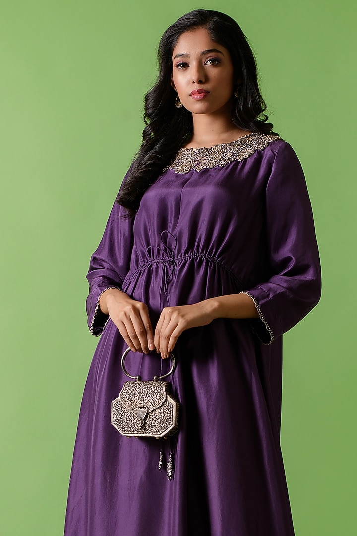 Purple Hand Embroidered Kurta Set by The Cherry Tree by Charu Saraogi at Pernia's Pop Up Shop
