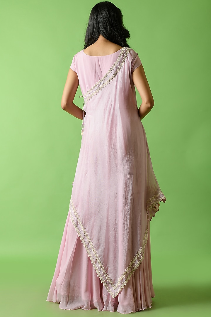 Lilac Chiffon Party Wear Gown With Cape by The Cherry Tree by Charu Saraogi at Pernia's Pop Up Shop