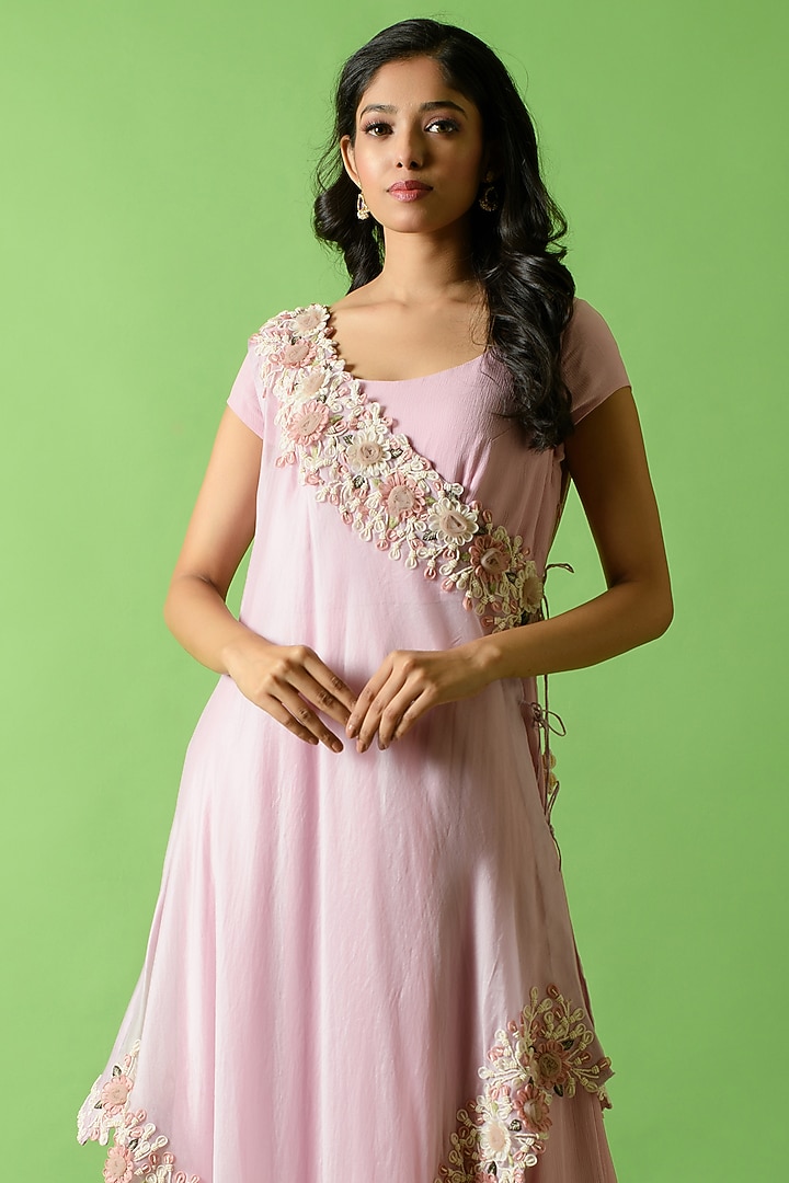 Lilac Chiffon Party Wear Gown With Cape by The Cherry Tree by Charu Saraogi at Pernia's Pop Up Shop