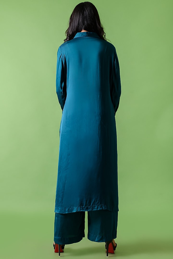 Peacock Blue Satin Co-Ord Set by The Cherry Tree by Charu Saraogi at Pernia's Pop Up Shop