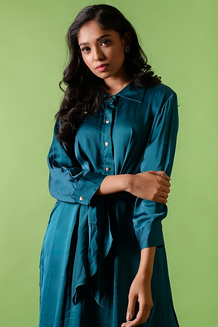 Peacock Blue Satin Co-Ord Set by The Cherry Tree by Charu Saraogi at Pernia's Pop Up Shop