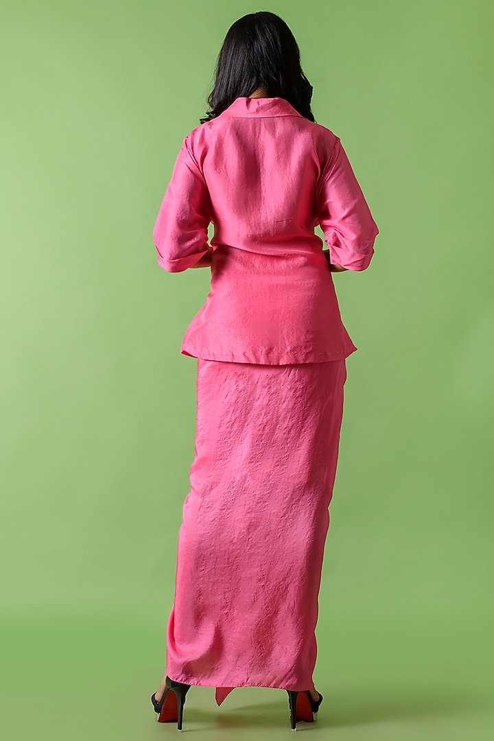 Pink Pure Silk Draped Skirt Set by The Cherry Tree by Charu Saraogi at Pernia's Pop Up Shop