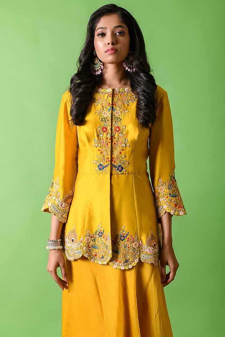 Mustard Organza Skirt Set by The Cherry Tree by Charu Saraogi at Pernia's Pop Up Shop