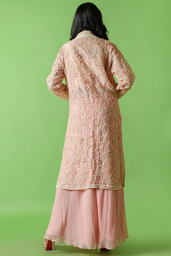 Pink Chiffon Wedding Sharara Set by The Cherry Tree by Charu Saraogi at Pernia's Pop Up Shop