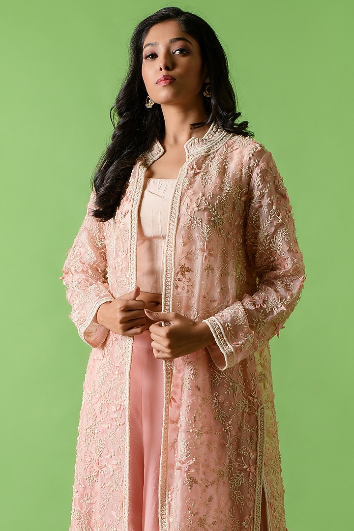 Pink Chiffon Wedding Sharara Set by The Cherry Tree by Charu Saraogi at Pernia's Pop Up Shop