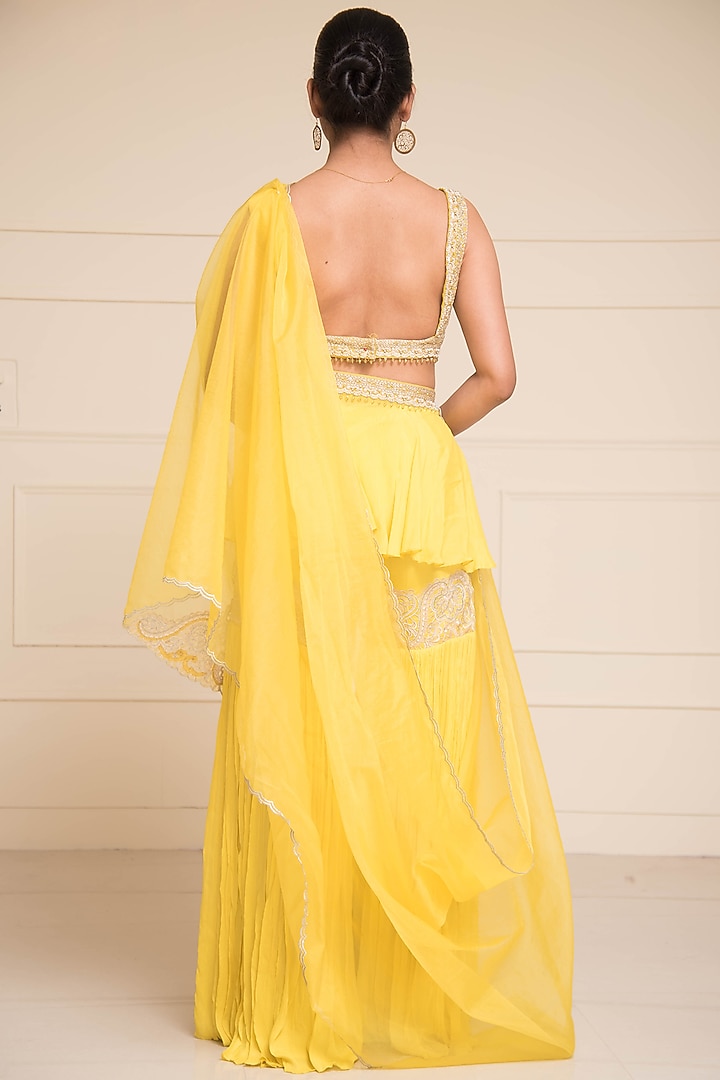 Yellow Chinon Chiffon Resham & Pearl Embroidered Gharara Set by Cheena Singh at Pernia's Pop Up Shop