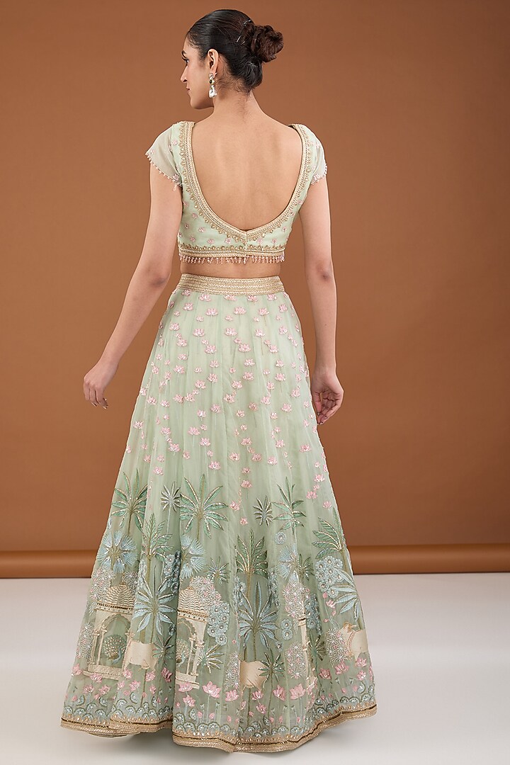 Green Organza Zari & Sequins Embellished Bridal Lehenga Set by Cheena Singh at Pernia's Pop Up Shop