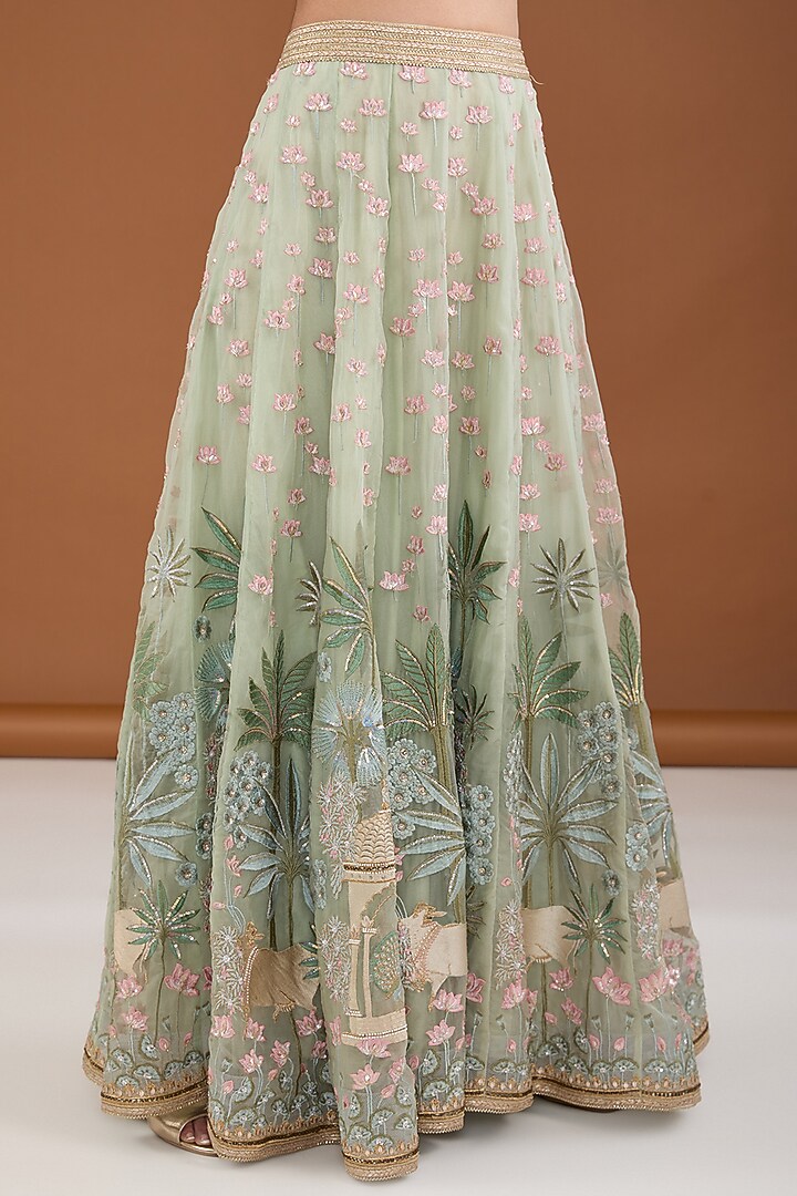 Green Organza Zari & Sequins Embellished Bridal Lehenga Set by Cheena Singh at Pernia's Pop Up Shop