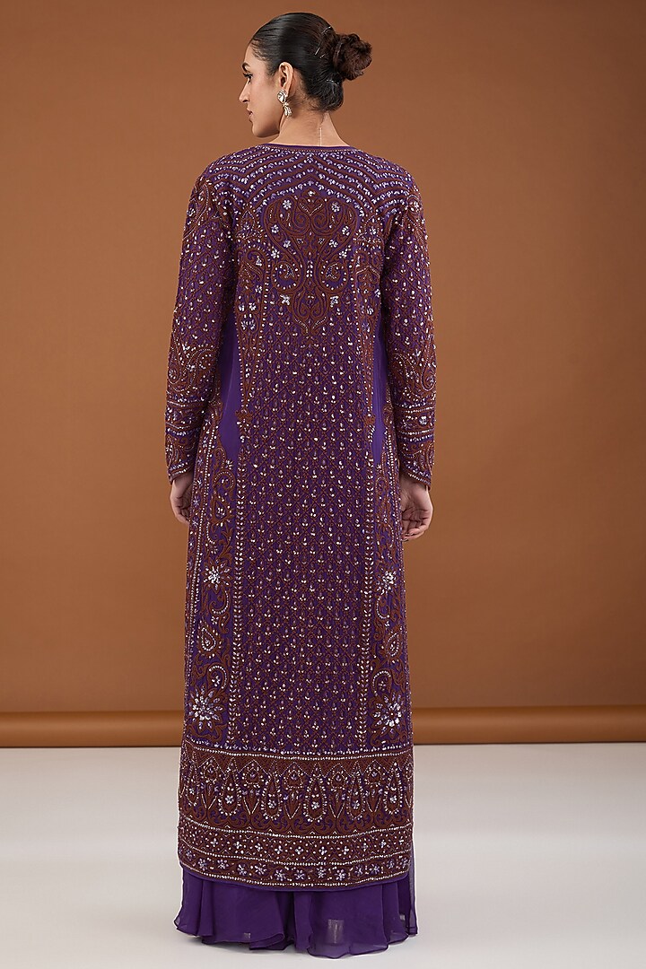 Purple Satin Organza Dori & Crystal Embroidered Cape Set by Cheena Singh at Pernia's Pop Up Shop