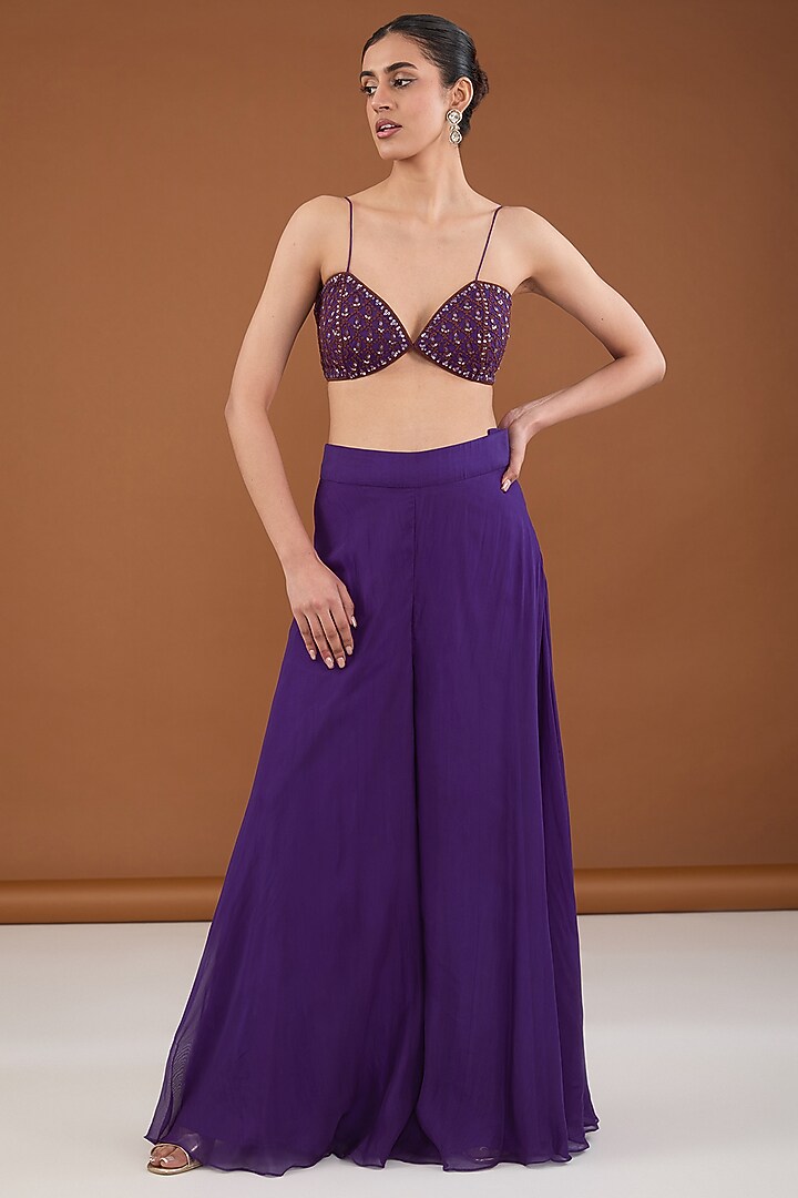Purple Satin Organza Dori & Crystal Embroidered Cape Set by Cheena Singh at Pernia's Pop Up Shop