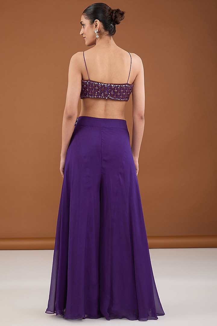 Purple Satin Organza Dori & Crystal Embroidered Cape Set by Cheena Singh at Pernia's Pop Up Shop