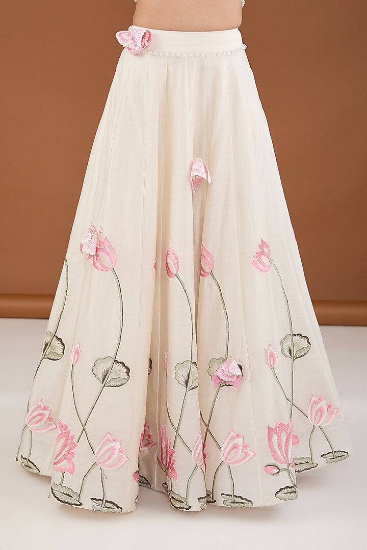 White Chanderi Silk Applique Embroidered Wedding Lehenga Set by Cheena Singh at Pernia's Pop Up Shop