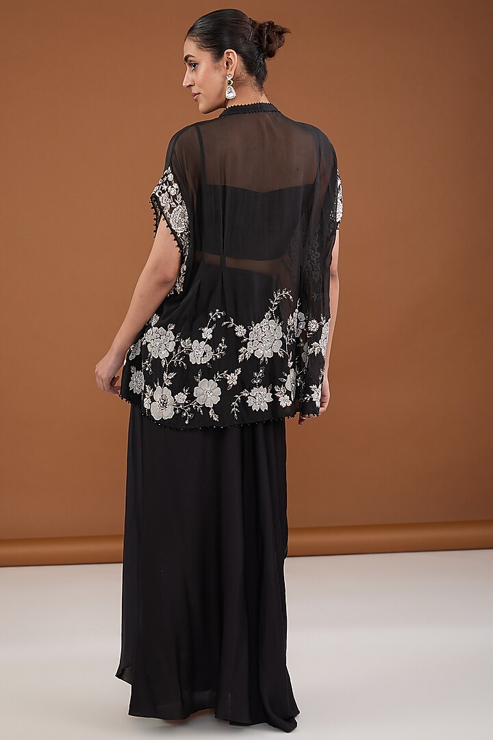 Black Viscose Organza Resham Embroidered Co-Ord Set by Cheena Singh at Pernia's Pop Up Shop