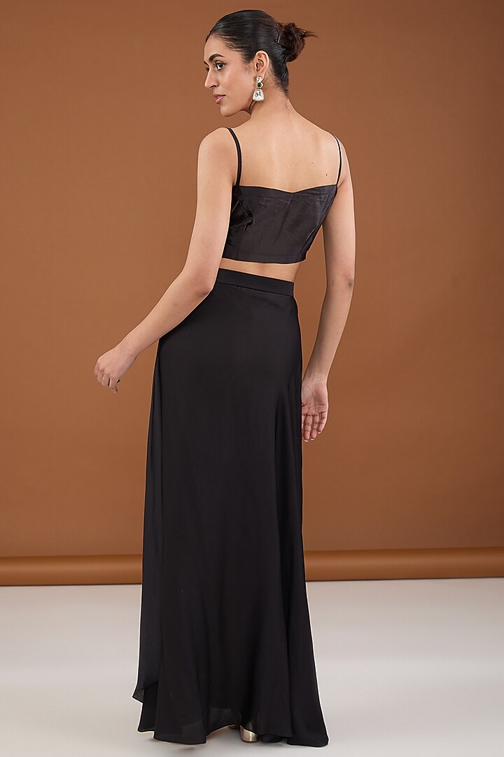 Black Viscose Organza Resham Embroidered Co-Ord Set by Cheena Singh at Pernia's Pop Up Shop