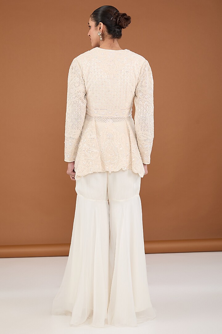 White Viscose Organza Gharara Set by Cheena Singh at Pernia's Pop Up Shop