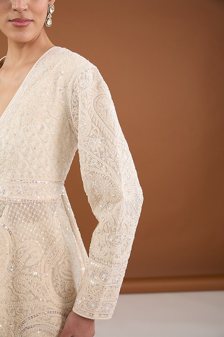 White Viscose Organza Gharara Set by Cheena Singh at Pernia's Pop Up Shop