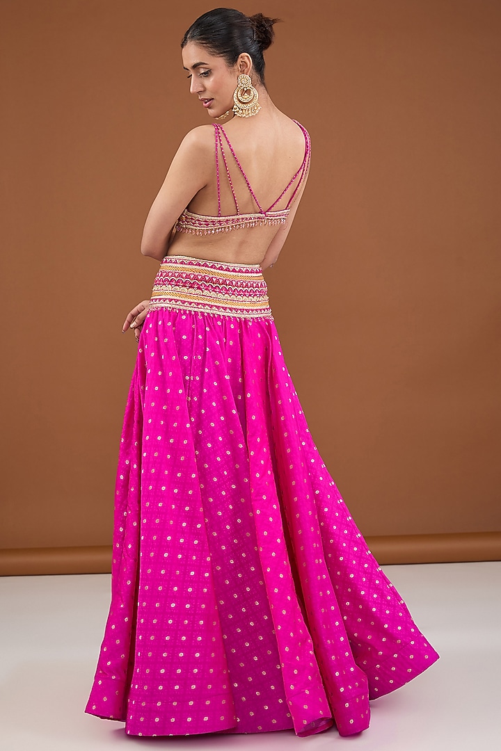 Pink Banarasi Brocade Zari & Resham Embroidered Wedding Lehenga Set by Cheena Singh at Pernia's Pop Up Shop