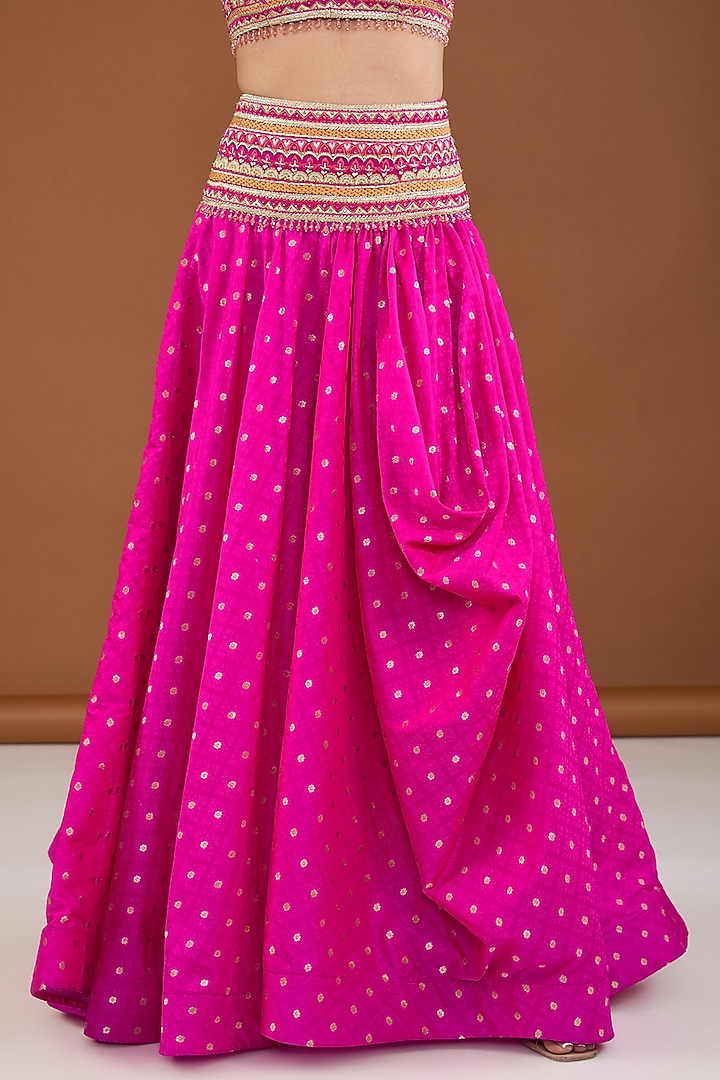 Pink Banarasi Brocade Zari & Resham Embroidered Wedding Lehenga Set by Cheena Singh at Pernia's Pop Up Shop