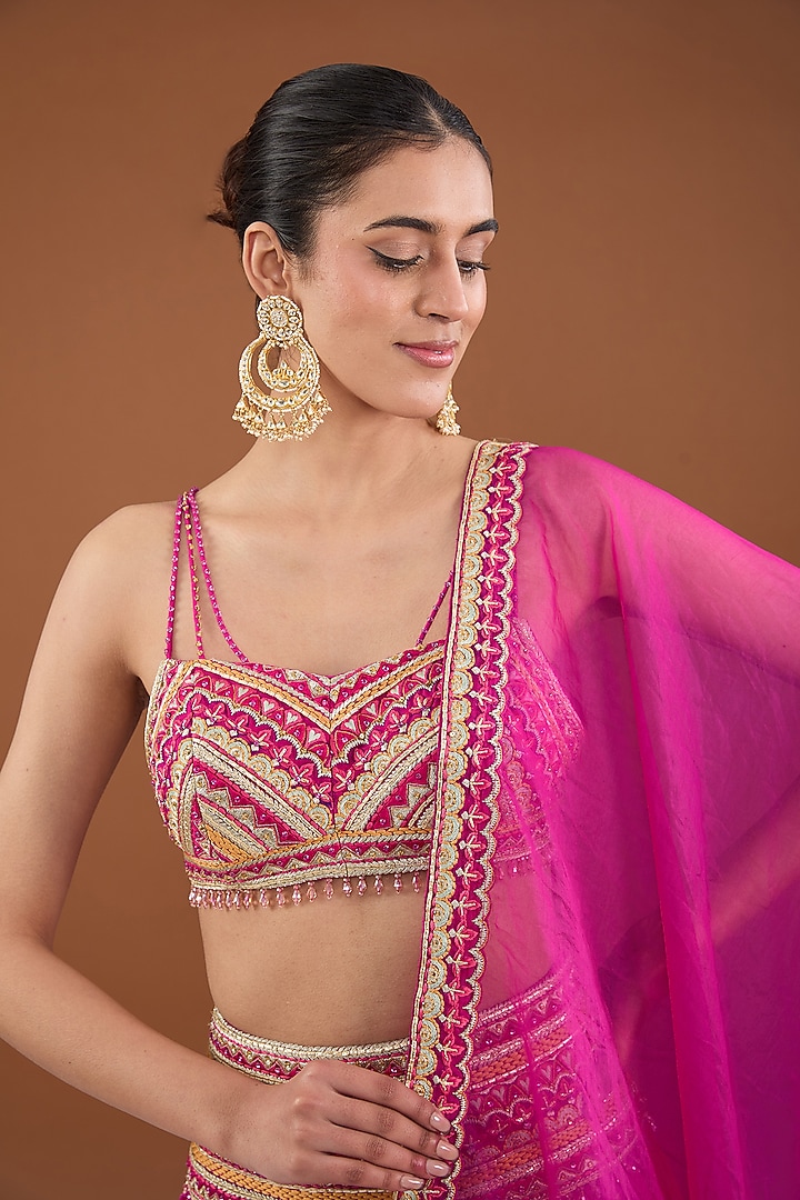 Pink Banarasi Brocade Zari & Resham Embroidered Wedding Lehenga Set by Cheena Singh at Pernia's Pop Up Shop