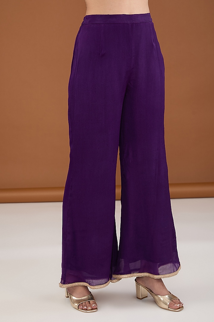 Purple Viscose Organza Zari & Resham Embroidered Front-Open Kurta Set by Cheena Singh at Pernia's Pop Up Shop