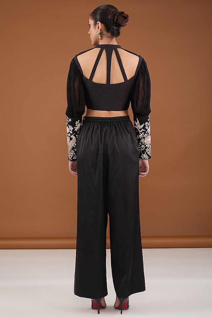 Black Viscose Organza Thread Work Co-Ord Set by Cheena Singh at Pernia's Pop Up Shop