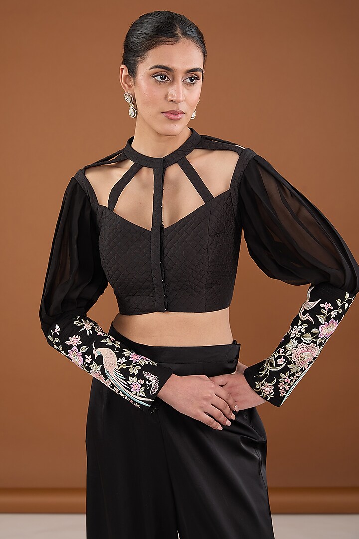 Black Viscose Organza Thread Work Co-Ord Set by Cheena Singh at Pernia's Pop Up Shop