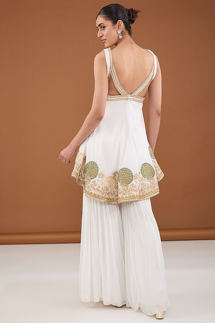 White Chinon Chiffon Zari & Sequins Embellished Gharara Set by Cheena Singh at Pernia's Pop Up Shop