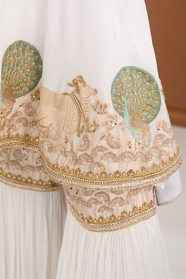 White Chinon Chiffon Zari & Sequins Embellished Gharara Set by Cheena Singh at Pernia's Pop Up Shop
