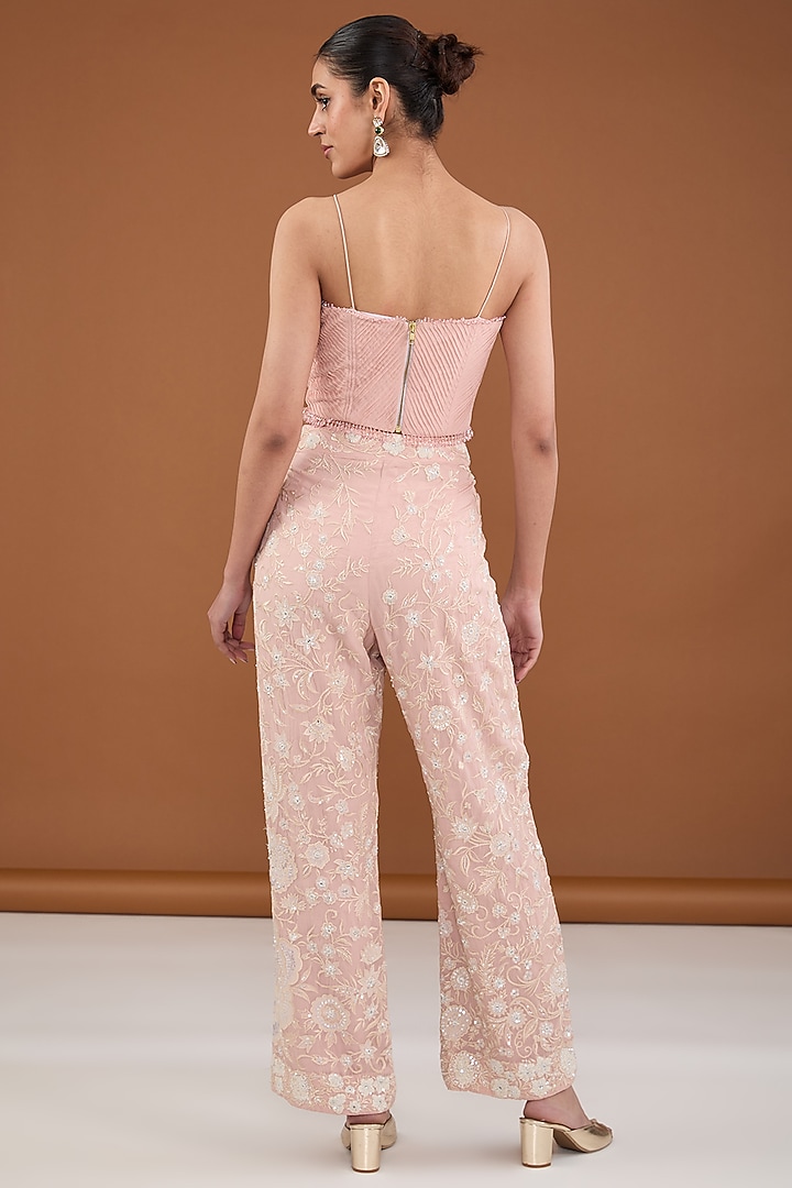 Peach Viscose Organza Applique Embroidered Cape Set by Cheena Singh at Pernia's Pop Up Shop